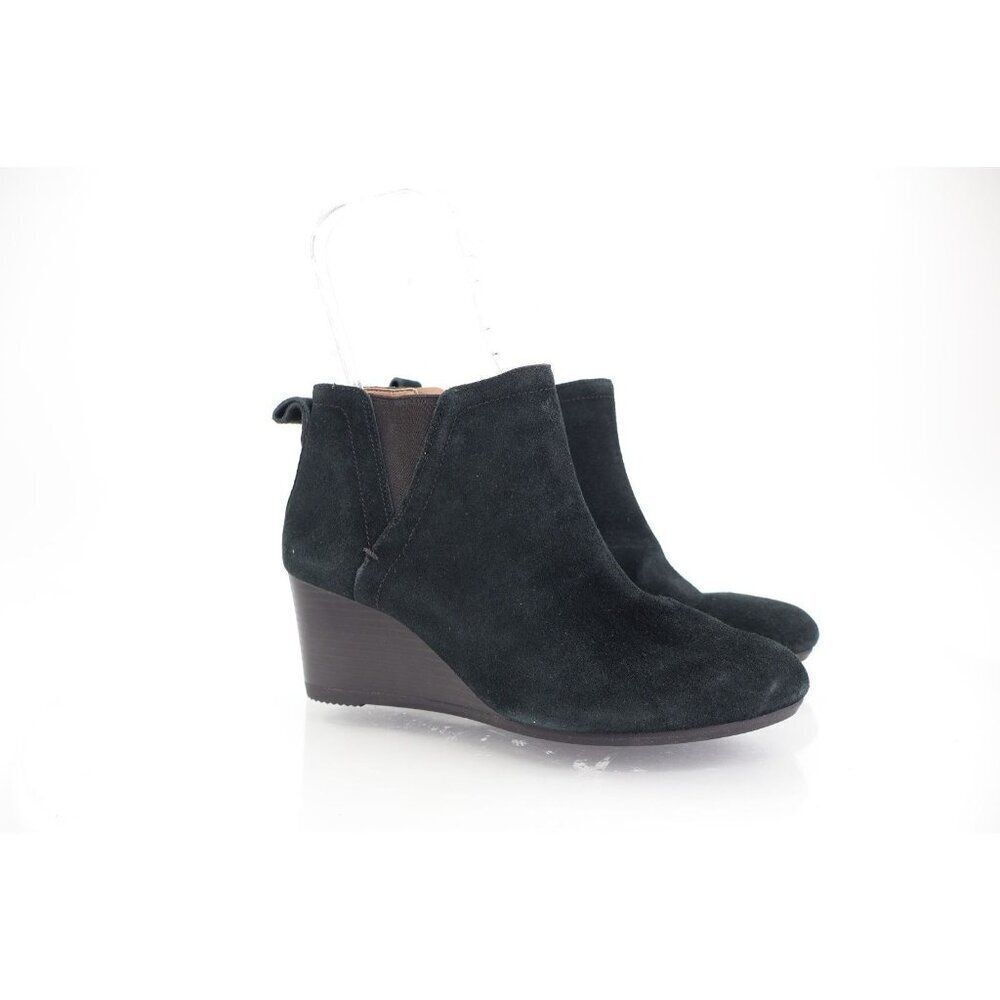 Vionic Women's Paloma Boot Size 7.5 Wedge Bootie Black Suede Comfy Side Zip
